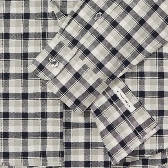Long Sleeve Plaid Oxford Shirt - New With Tags - NEVER WORN - Grey Plaid